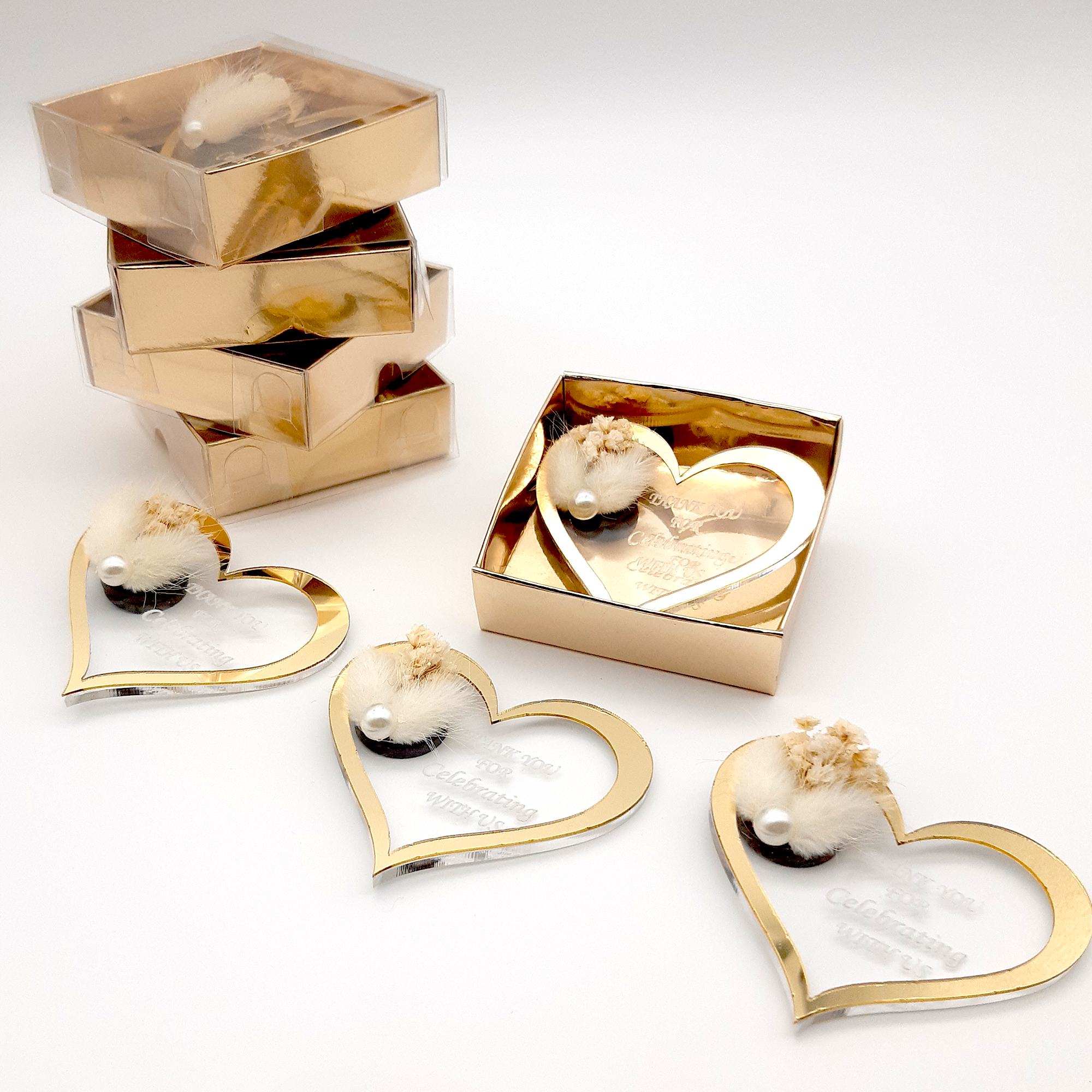 Bridal shower favours bulk Acrylic Gold or Silver fridge magnet with box for wedding
