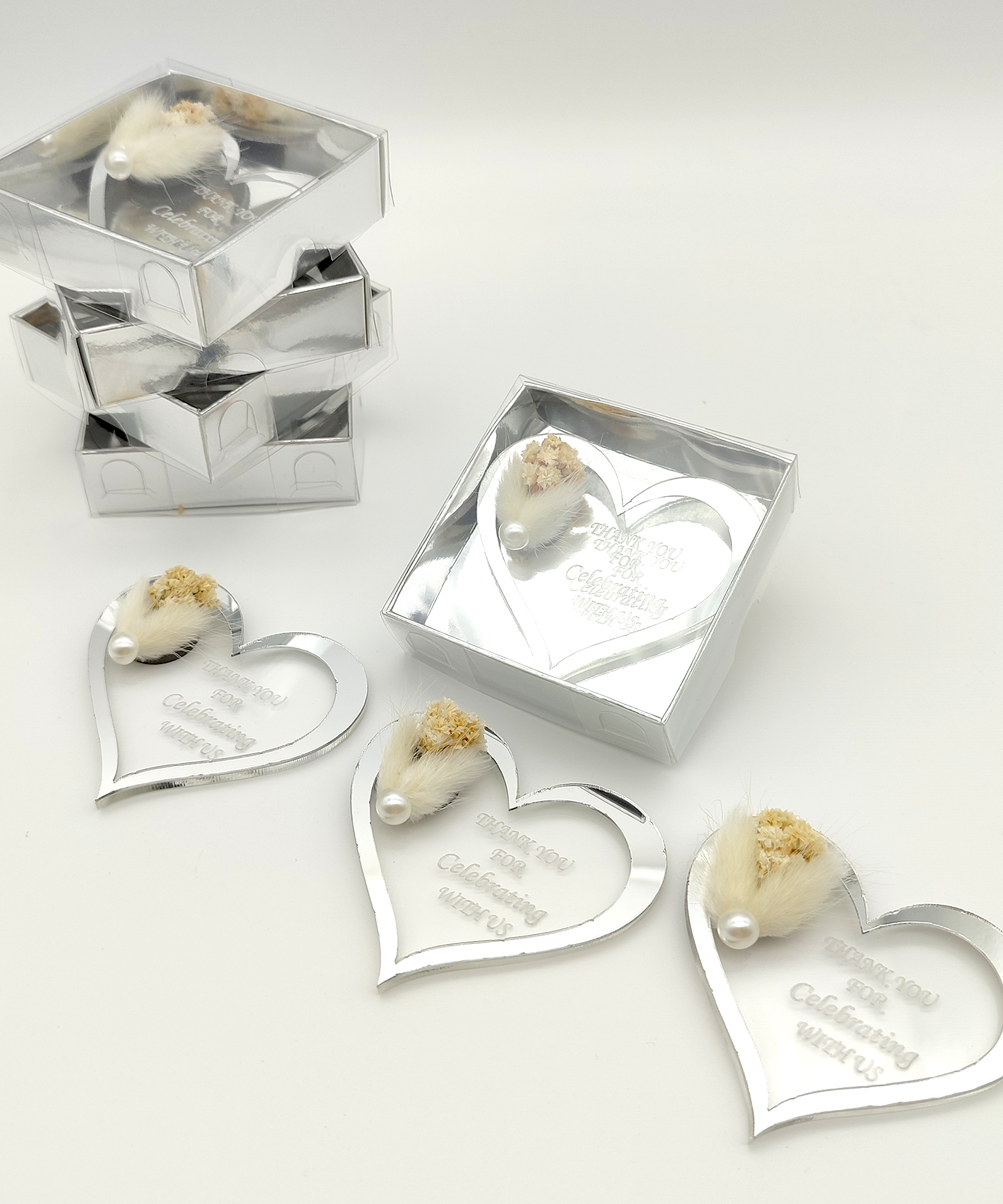 Bridal shower favours bulk Acrylic Gold or Silver fridge magnet with box for wedding