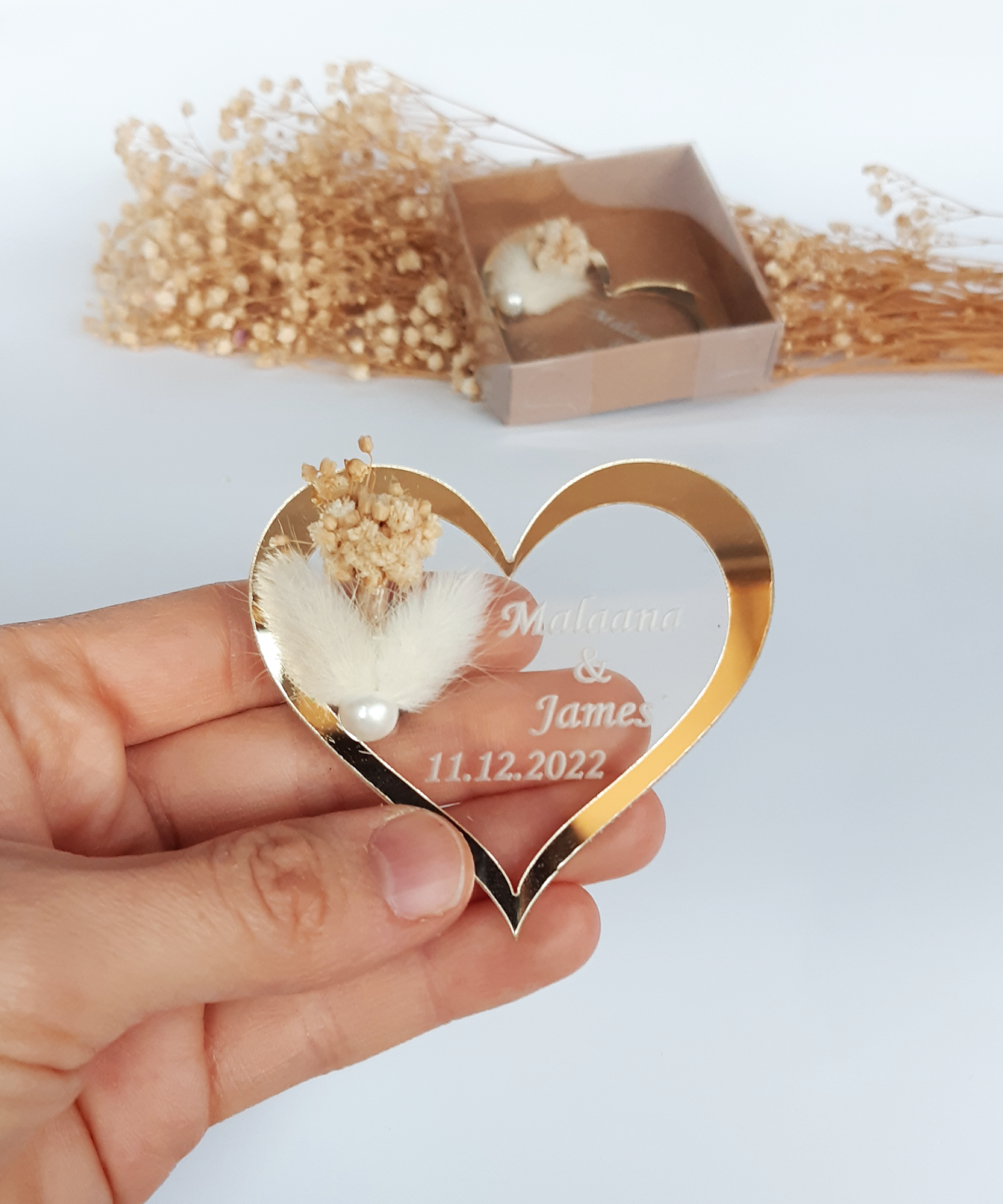 Bridal shower favours bulk Acrylic Gold or Silver fridge magnet with box for wedding