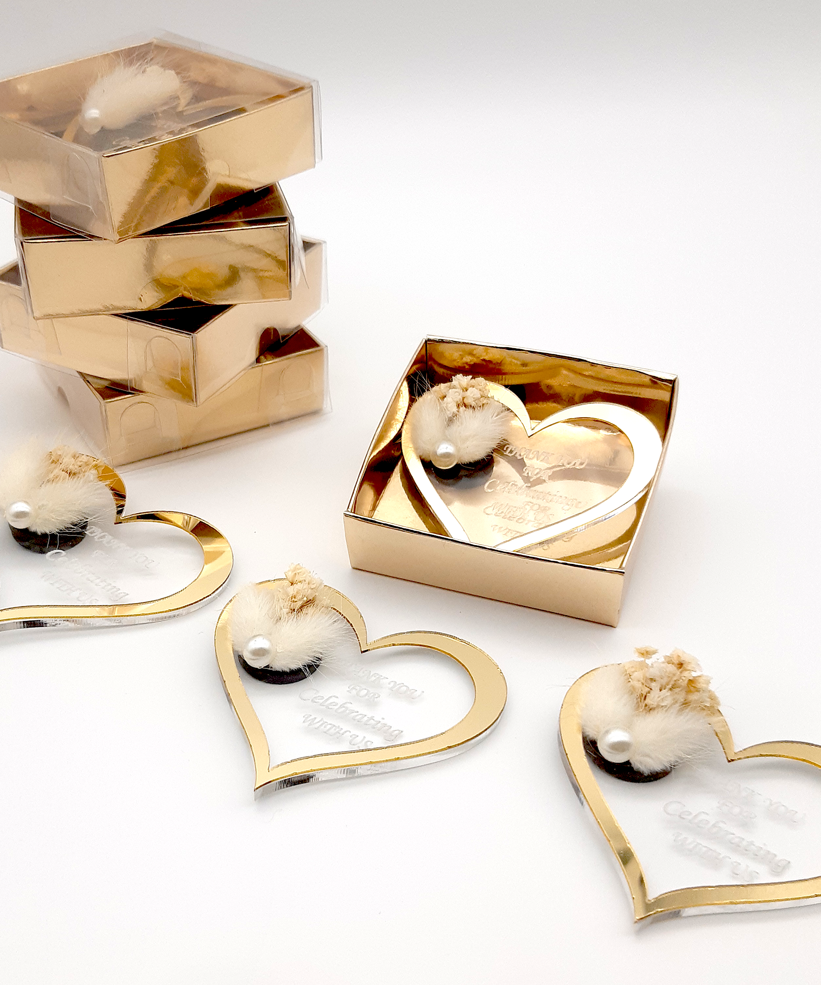 Bridal shower favours bulk Acrylic Gold or Silver fridge magnet with box for wedding