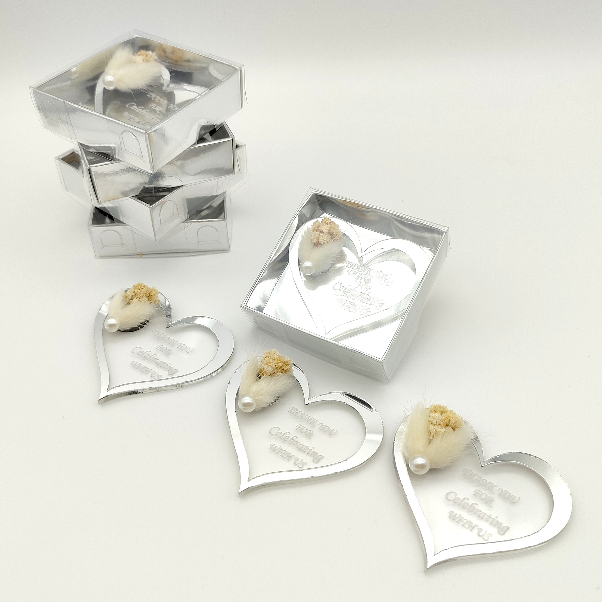 Bridal shower favours bulk Acrylic Gold or Silver fridge magnet with box for wedding