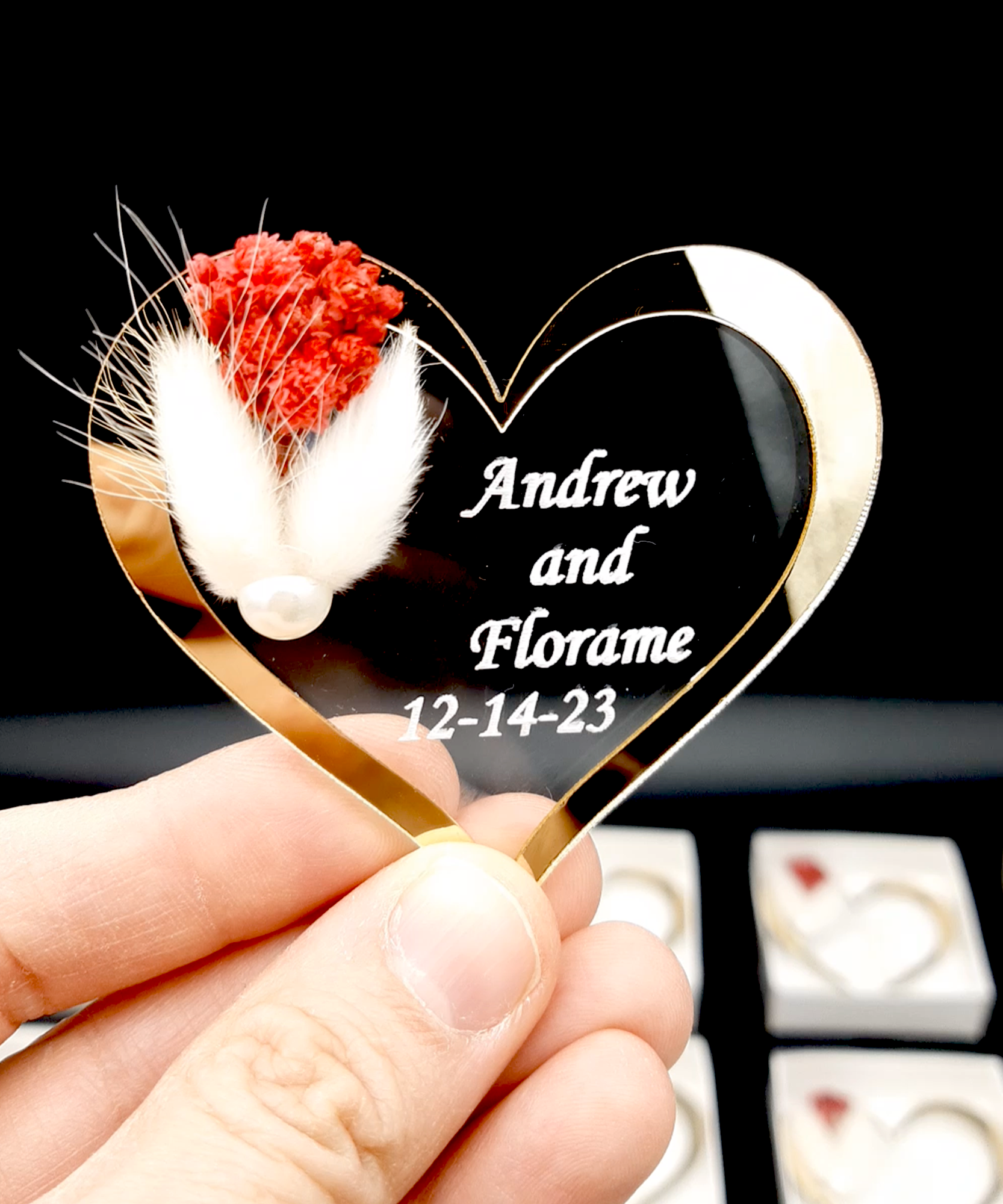 Bridal shower favours bulk Acrylic Gold or Silver fridge magnet with box for wedding