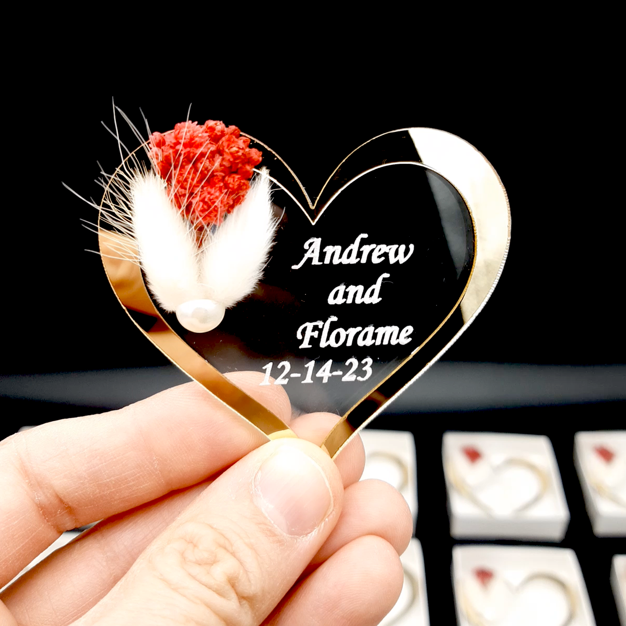 Bridal shower favours bulk Acrylic Gold or Silver fridge magnet with box for wedding