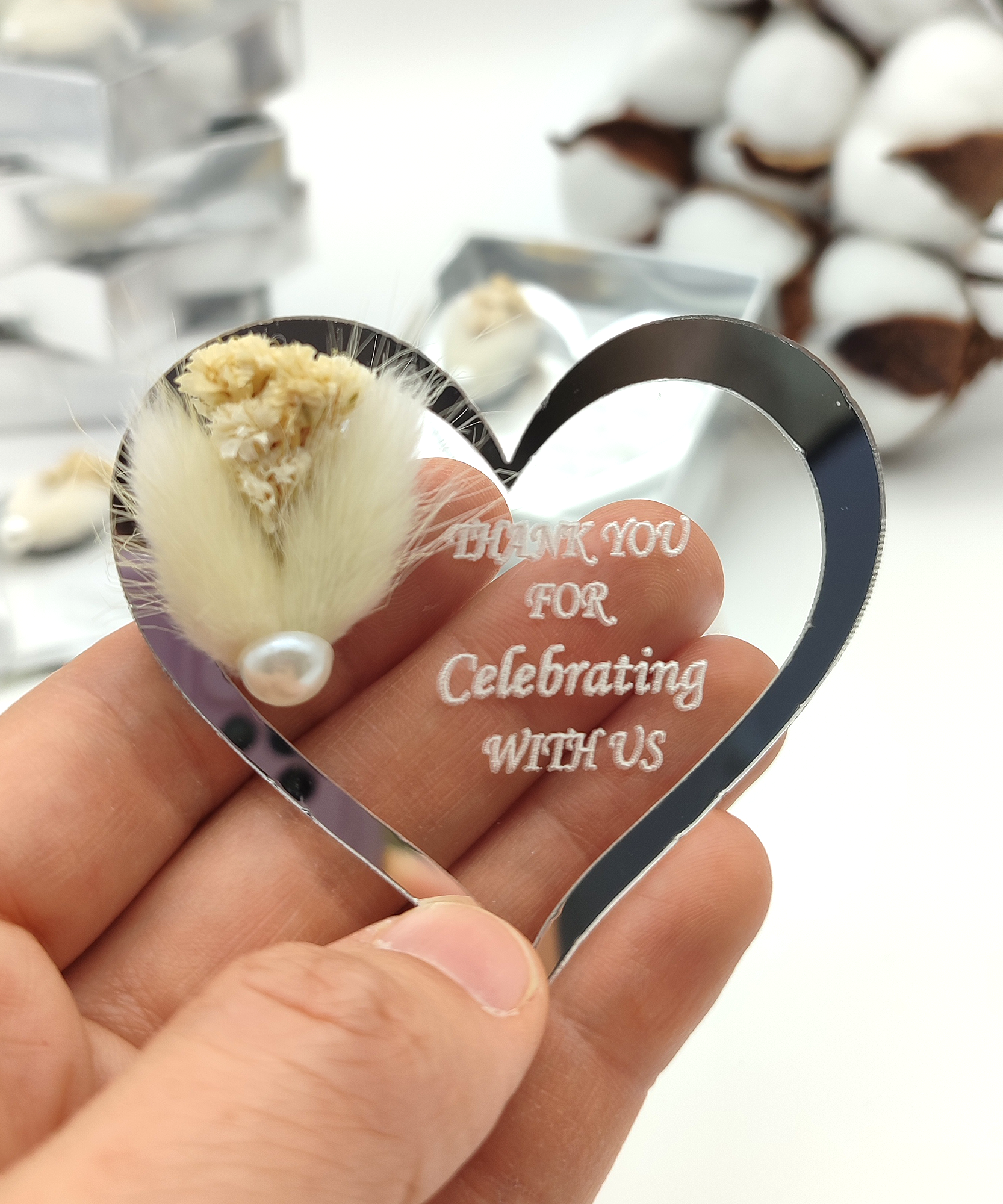 Bridal shower favours bulk Acrylic Gold or Silver fridge magnet with box for wedding