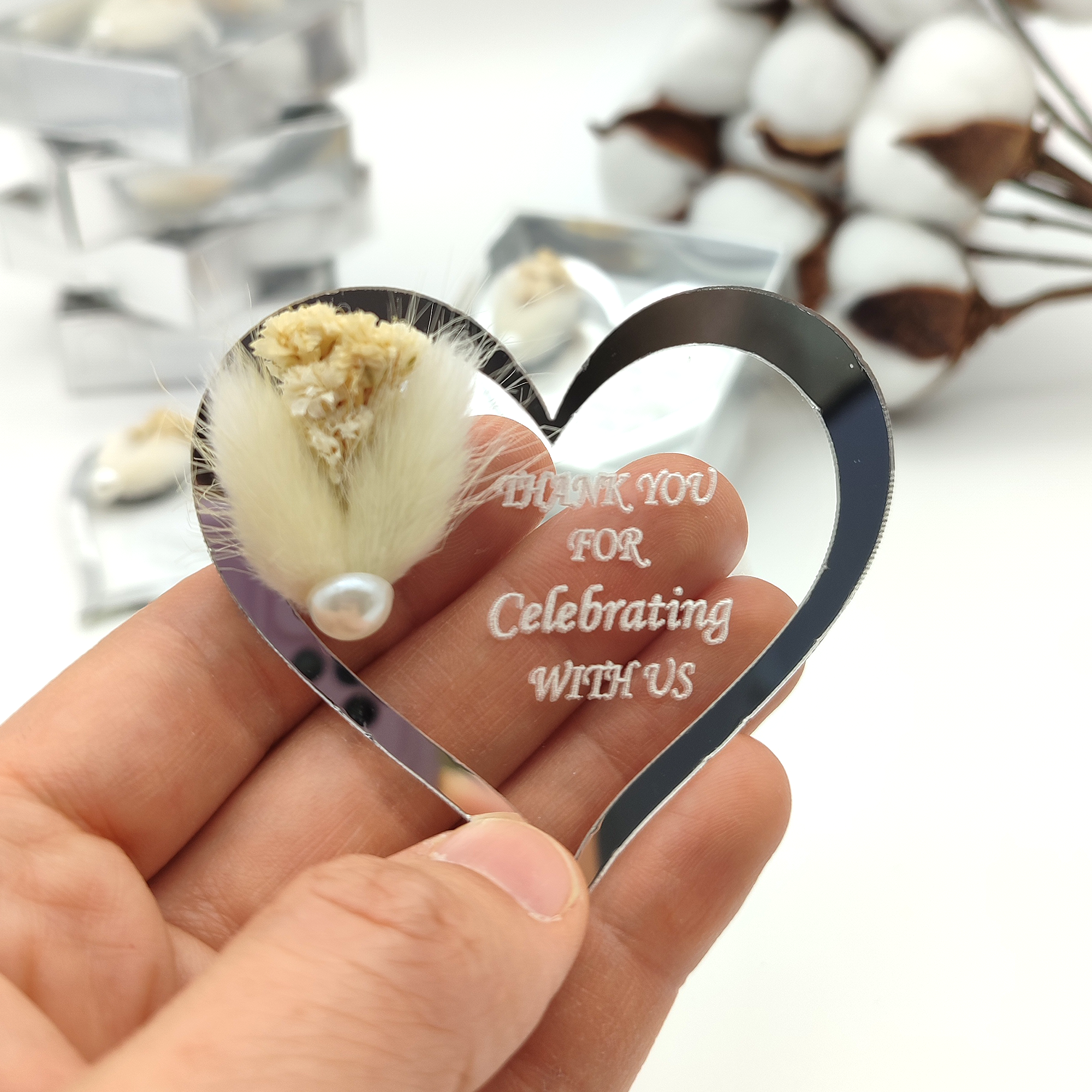 Bridal shower favours bulk Acrylic Gold or Silver fridge magnet with box for wedding